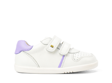 Zapatillas barefoot I Walk Riley unisex en blanco y lila de BOBUX ESPAÑA Y PORTUGAL, vista frontal del calzado.