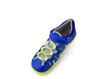 Sandalias barefoot para niños BOBUX Kid+ Summit en color arándano y neón, con diseño cómodo y flexible para pequeños.