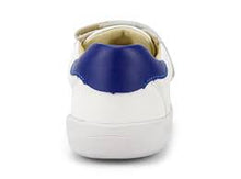 Zapatos barefoot para niños BOBUX ESPAÑA Y PORTUGAL Riley blanco y arándano, calzado unisex cómodo y flexible para niños.